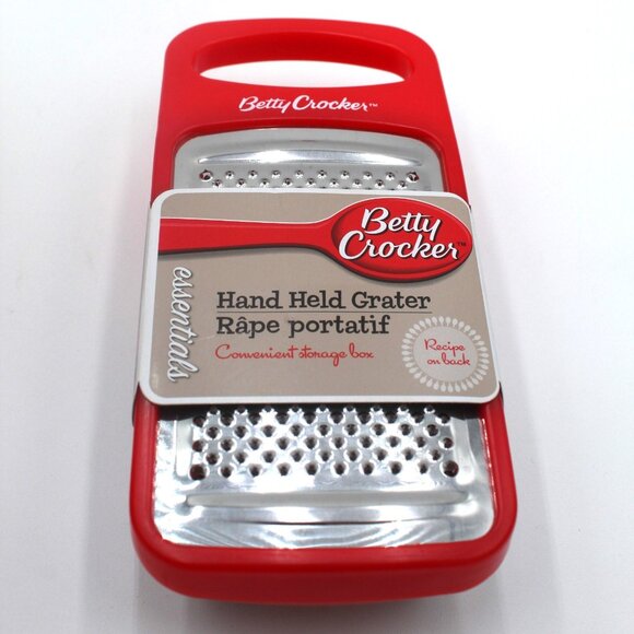 Red BETTY CROCKER Kitchen Hand Held Food Grater W/ Convenient Storage Container - Picture 1 of 5